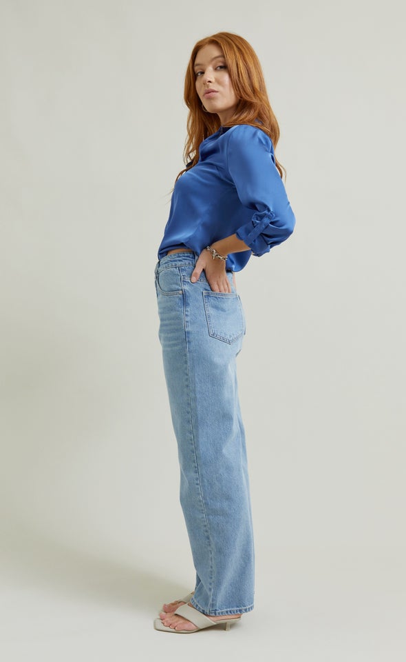 Mid Rise Straight Jeans Blue