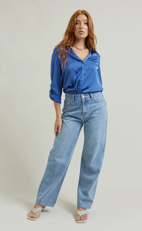 Mid Rise Straight Jeans Blue