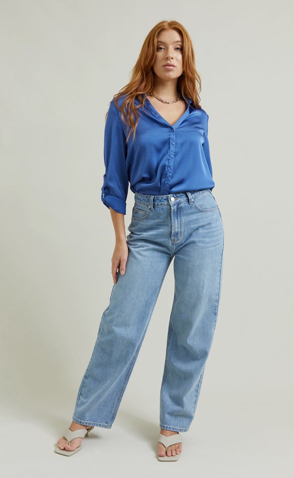 Mid Rise Straight Jeans Blue