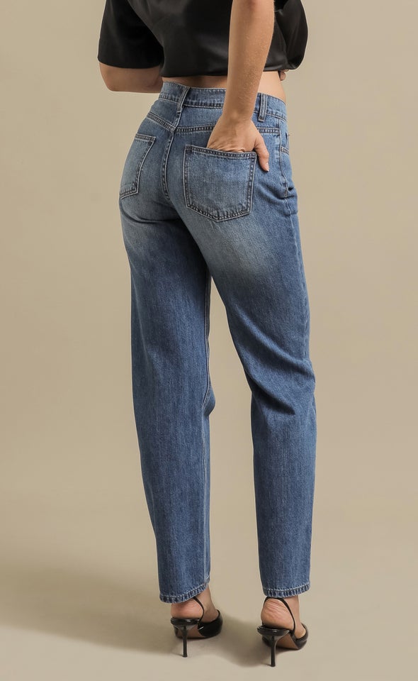Mid Rise Straight Jeans Mid Blue