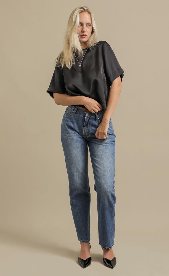 Mid Rise Straight Jeans Mid Blue