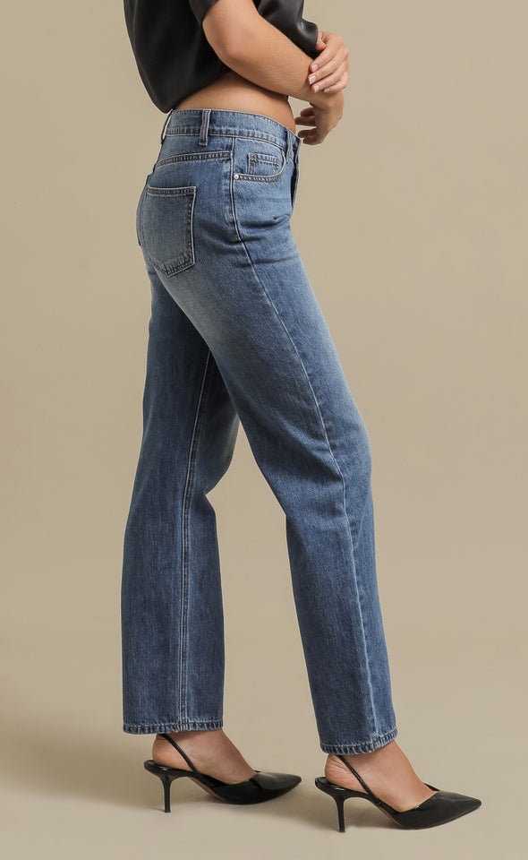 Mid Rise Straight Jeans Mid Blue