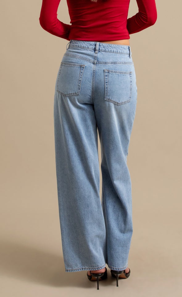 Mid Rise Wide Leg Jeans Mid Blue