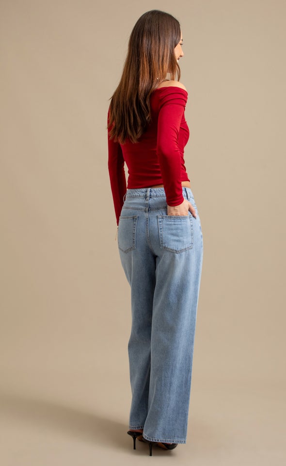 Mid Rise Wide Leg Jeans Mid Blue