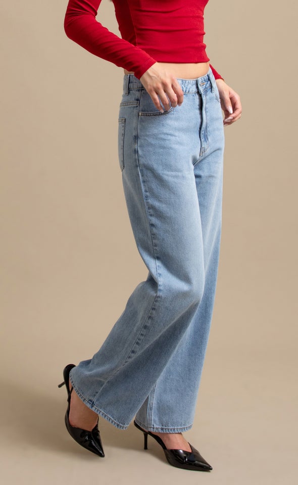 Mid Rise Wide Leg Jeans Mid Blue