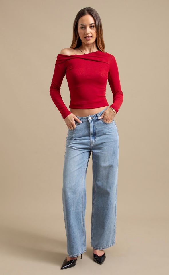 Mid Rise Wide Leg Jeans Mid Blue