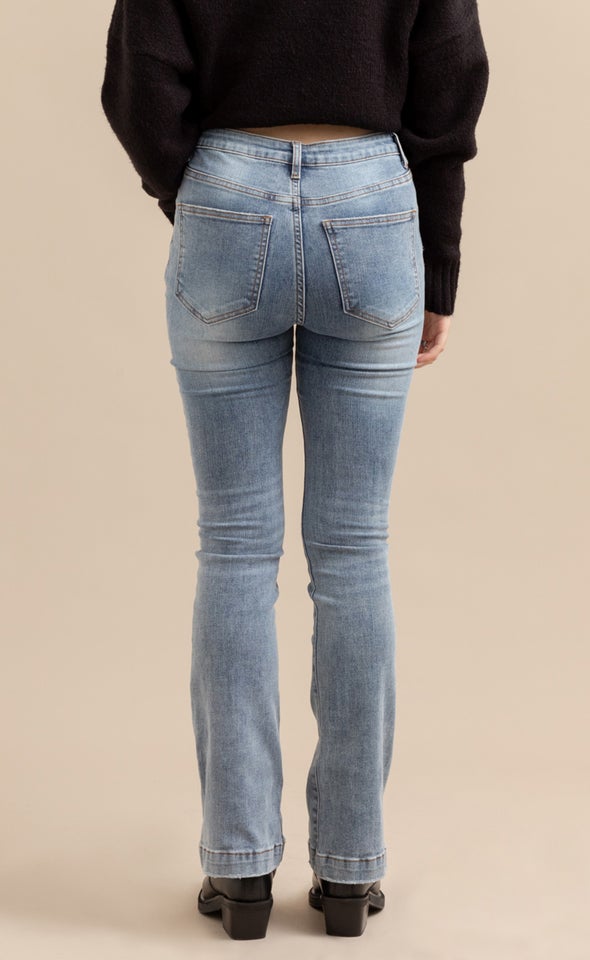 Mid Wash Flare Jeans Blue