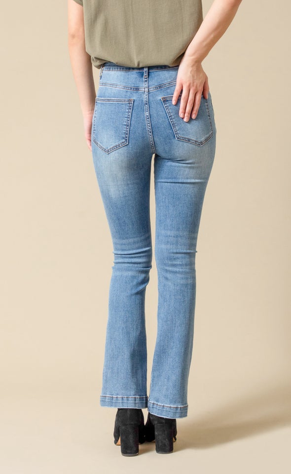 Mid Wash Flare Jeans Blue