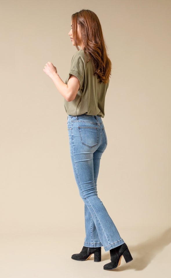 Mid Wash Flare Jeans Blue