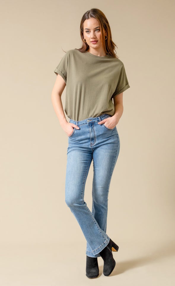 Signature 8 front seam wide leg jean in mid wash