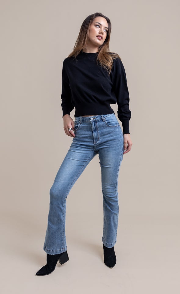 Mid Wash Flare Jeans Blue