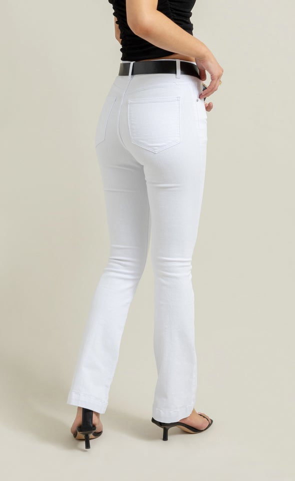 Mid Wash Flare Jeans Optical White