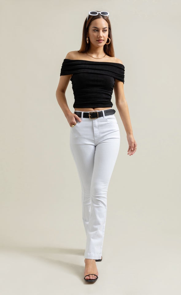 Mid Wash Flare Jeans Optical White