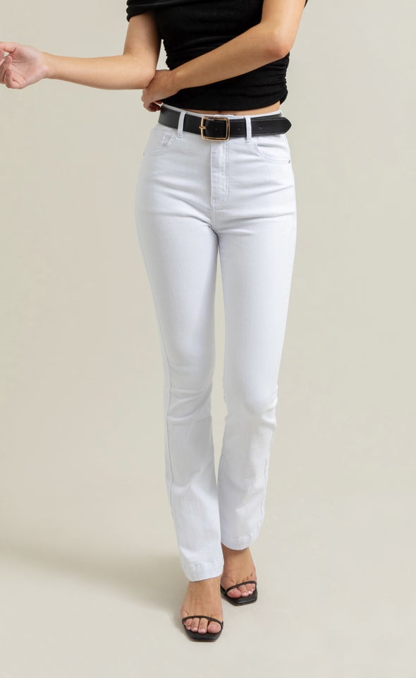 Mid Wash Flare Jeans Optical White