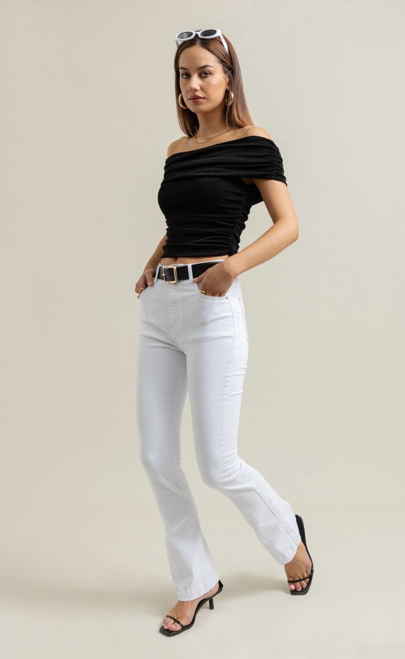 Mid Wash Flare Jeans Optical White