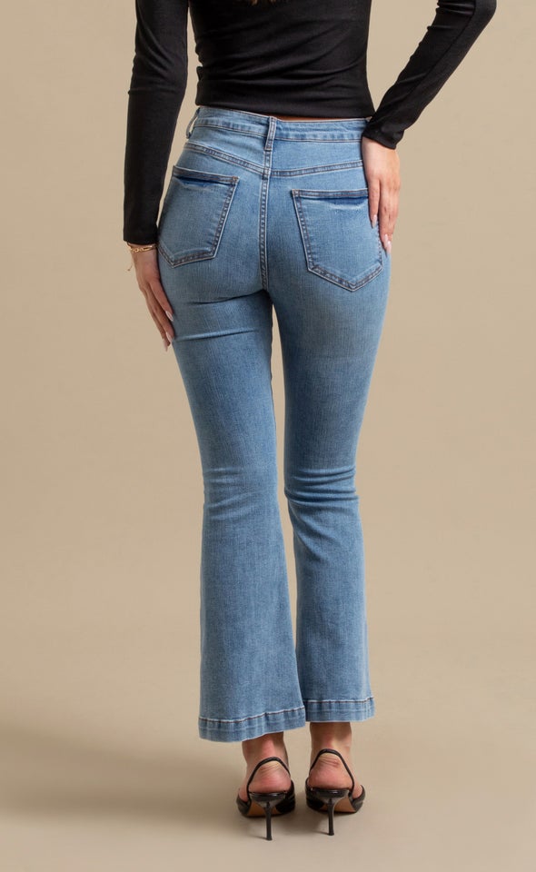 Mid Wash Kick Flare Jean Blue
