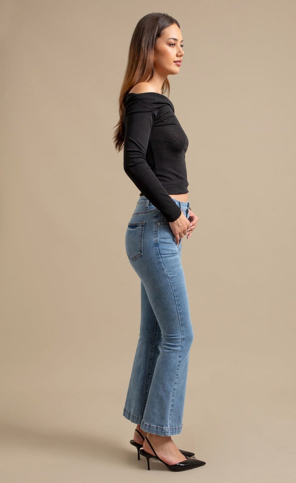 Mid Wash Kick Flare Jean Blue