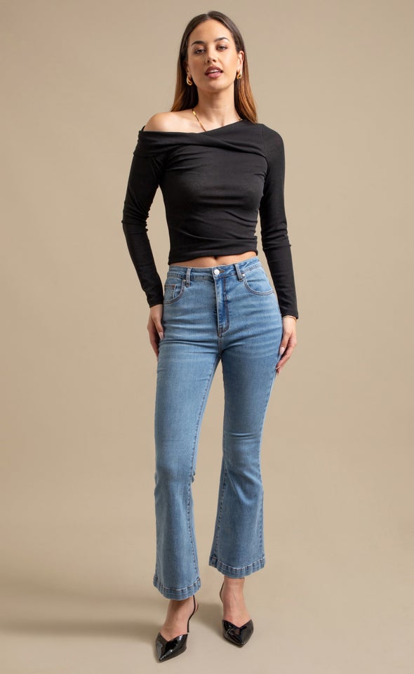 Mid Wash Kick Flare Jean Blue