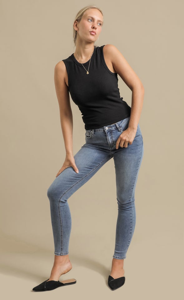 Mid Wash Skinny Jeans Blue
