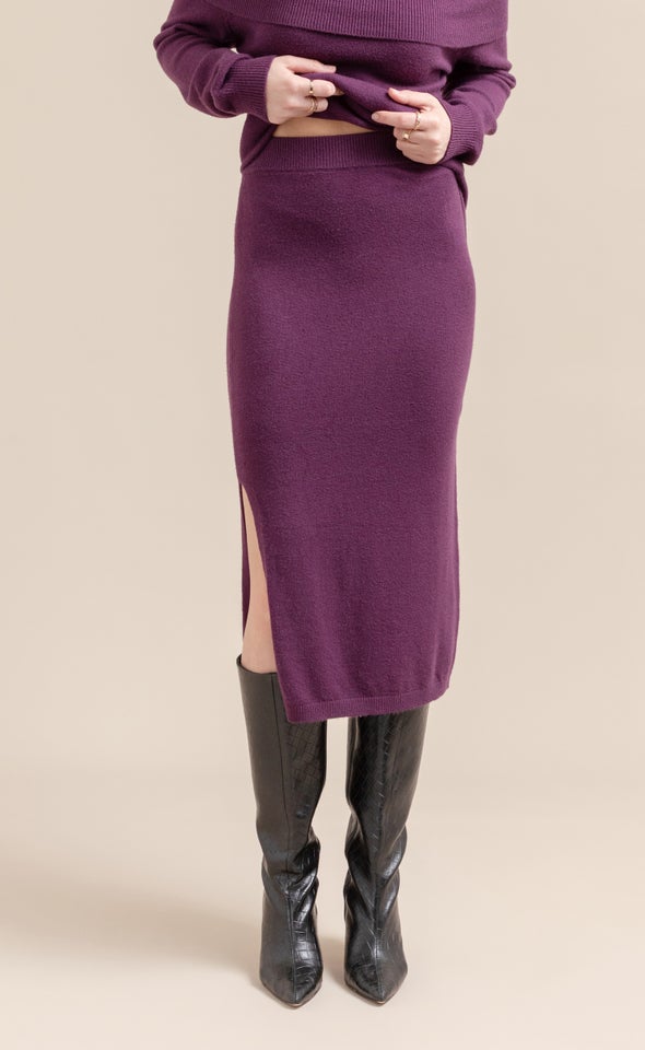 Midi Skirt with Split Aubergine