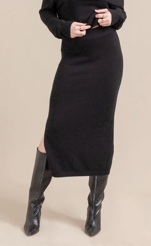 Midi Skirt with Split Black