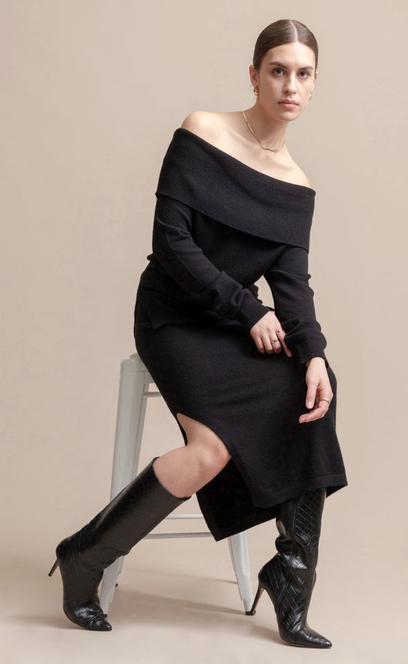Midi Skirt with Split Black
