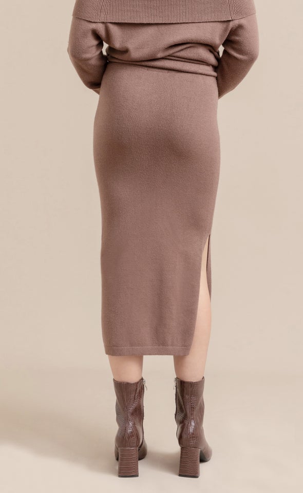 Midi Skirt with Split Chocolate