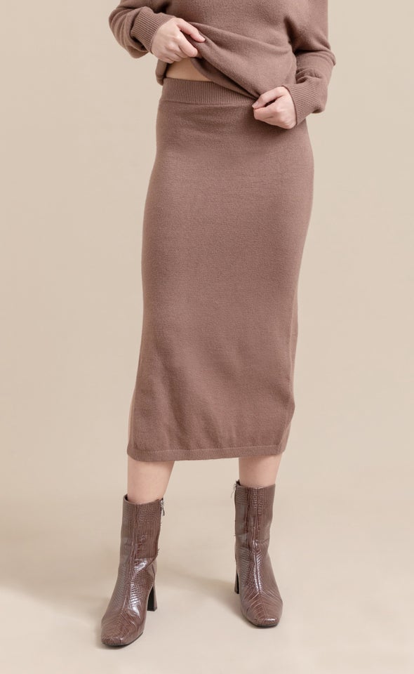 Midi Skirt with Split Chocolate