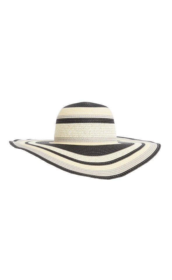 Multi Stripe Straw Hat Black
