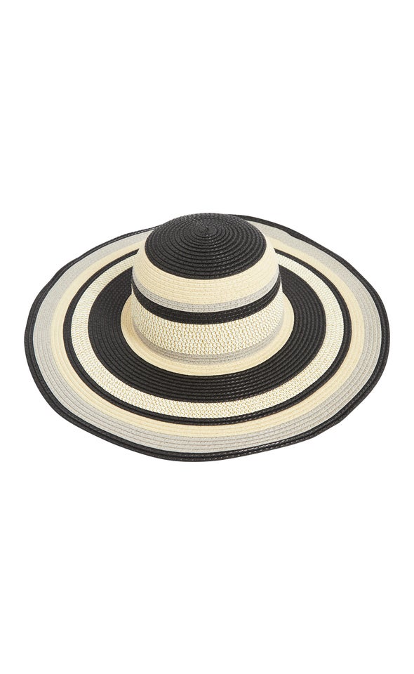 Multi Stripe Straw Hat Black