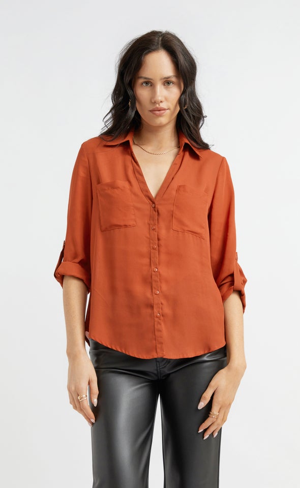 Shirred Sleeve Longline Shirt