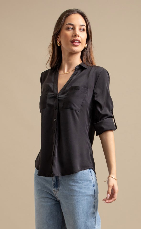 New Roll Sleeve Shirt Black