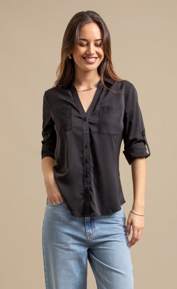 New Roll Sleeve Shirt Black