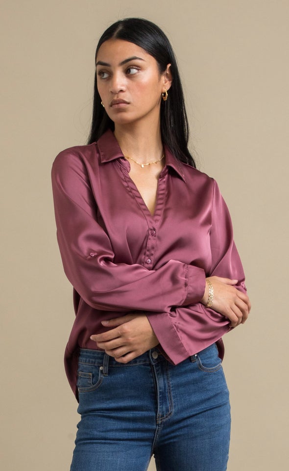 New Satin Shirt Burgundy