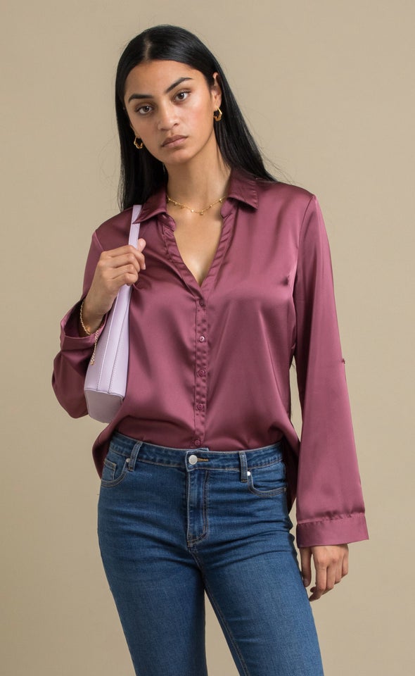 New Satin Shirt Burgundy