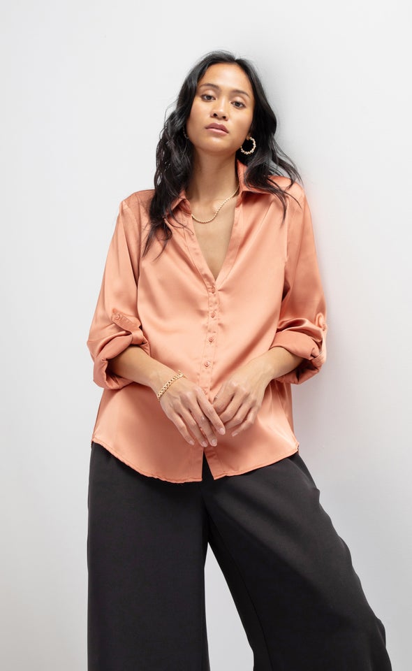 New Satin Shirt Rust