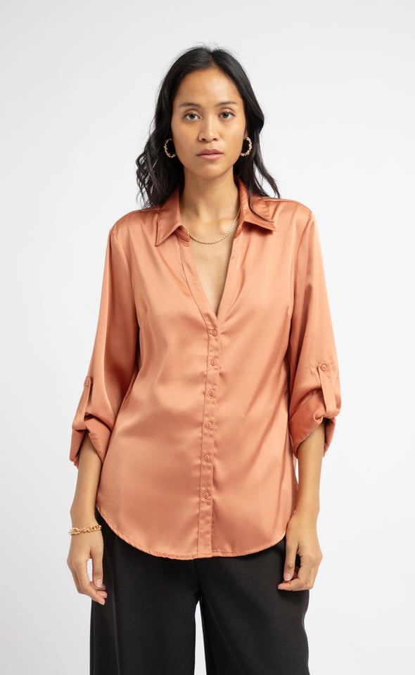New Satin Shirt Rust