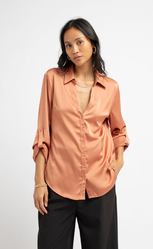 New Satin Shirt Rust