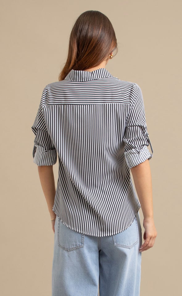 New Striped Roll Sleeve Shirt White/black