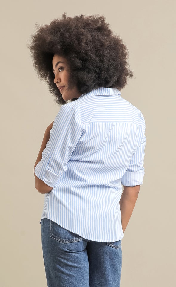 New Striped Roll Sleeve Shirt White/blue