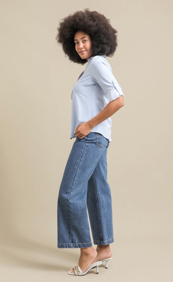 New Striped Roll Sleeve Shirt White/blue