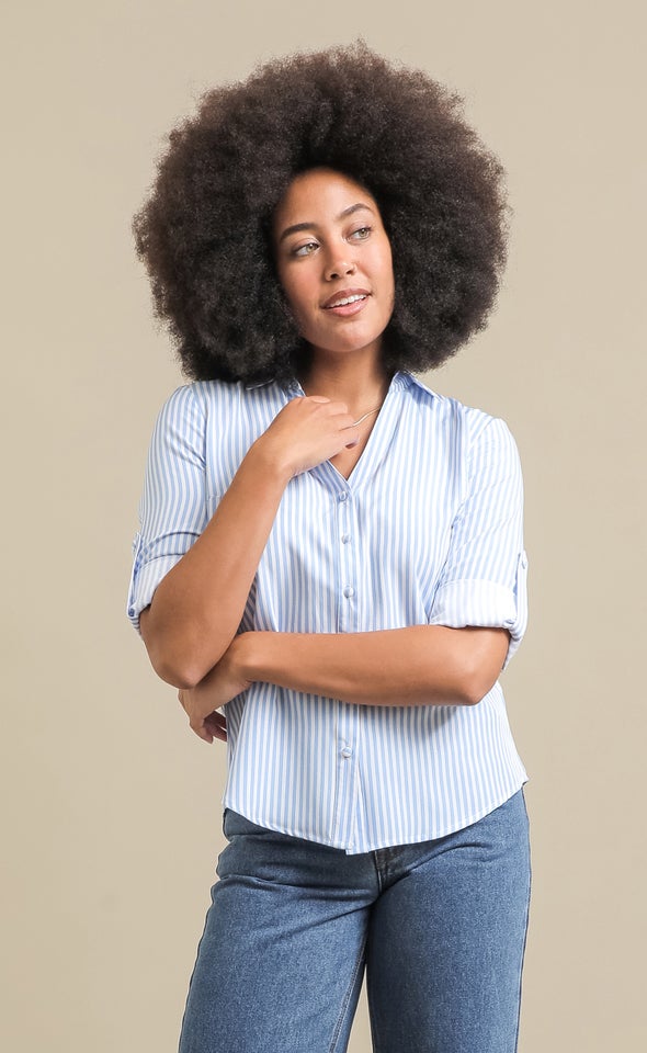 New Striped Roll Sleeve Shirt White/blue