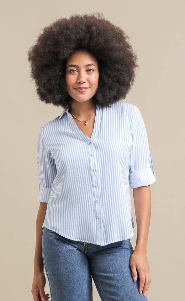 New Striped Roll Sleeve Shirt White/blue