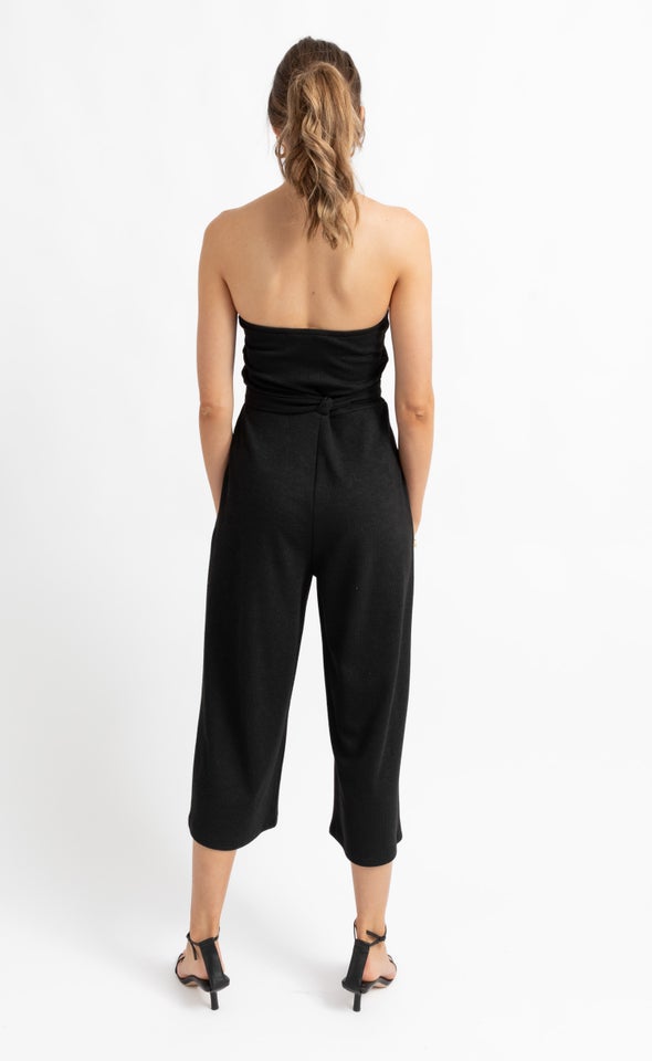 Notch Front Knit Jumpsuit Black