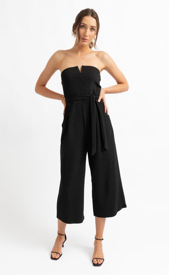 Notch Front Knit Jumpsuit Black