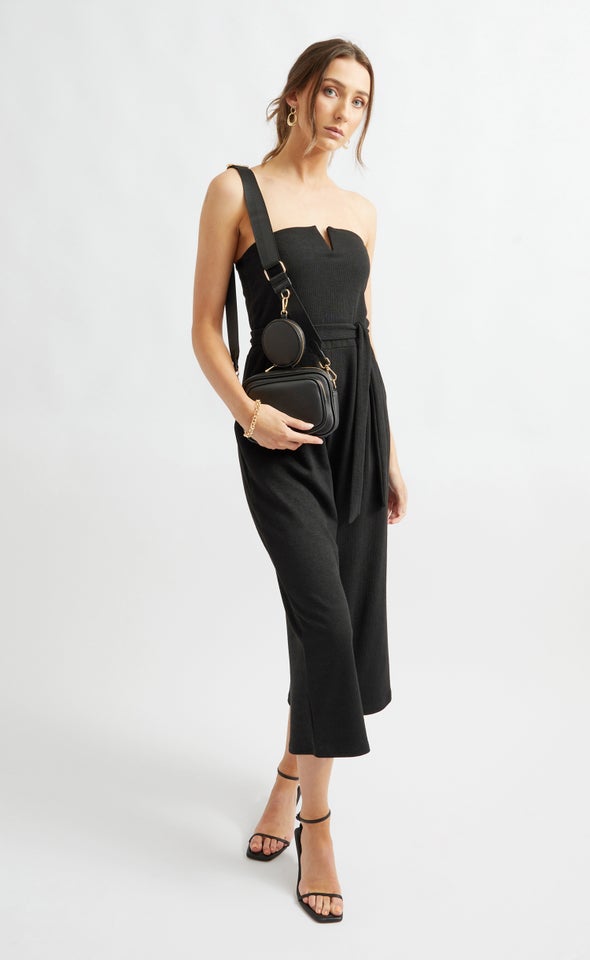 Notch Front Knit Jumpsuit Black