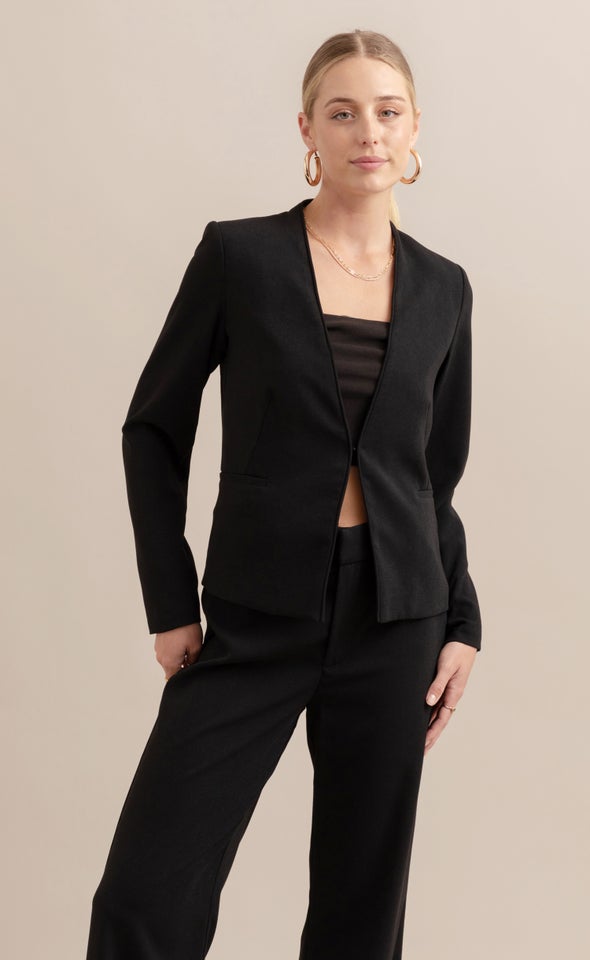 Open Blazer with Trim Black