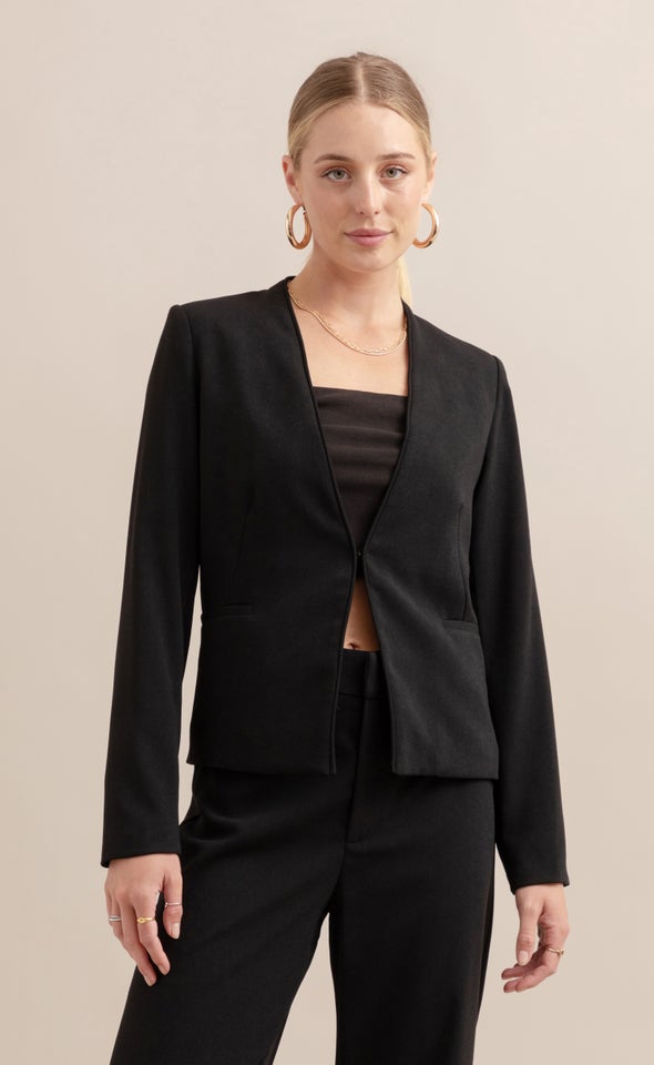 Open Blazer with Trim Black