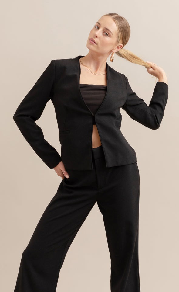 Open Blazer with Trim Black