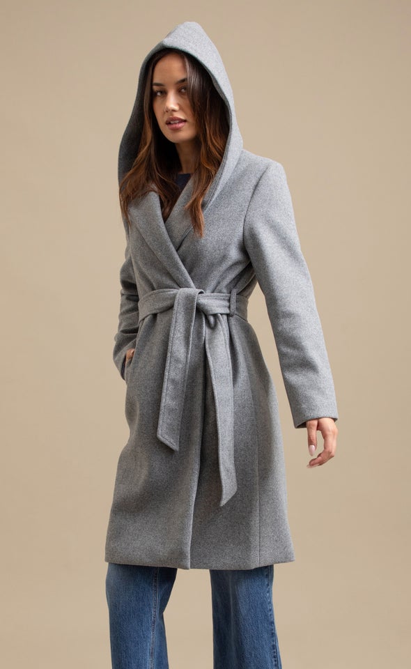 Open Coat with Hood Grey